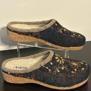 TAOS Woolderness 2 Sz 40 US 9 Embroidered Wool w/ Faux Fur Lining Clogs Shoes